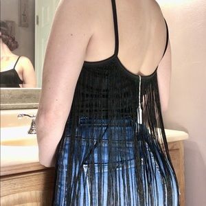 Long Fringed Black Crop Top